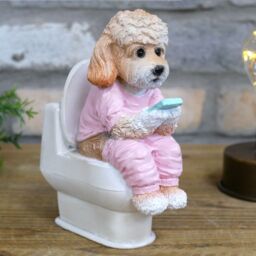 Gifts Direct 2 U Cockapoo Dog On The Toilet Ornament in Baby Pink - thumbnail 2