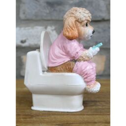 Gifts Direct 2 U Cockapoo Dog On The Toilet Ornament in Baby Pink - thumbnail 3