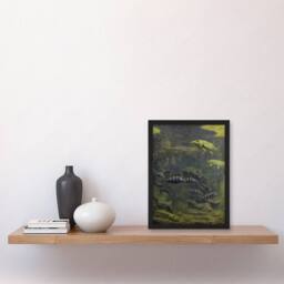 Artery8 Pike Perch Aquarium Vintage Framed Wall Art Print Gerrit Dijsselhof in Green - Size: A4 - thumbnail 4