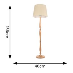 ValueLights Victoria Light Wood Traditional Stem Floor Lamp with Fabric Tapered Shade in Cream - thumbnail 5