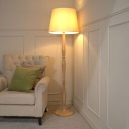 ValueLights Victoria Light Wood Traditional Stem Floor Lamp with Fabric Tapered Shade in Cream - thumbnail 1