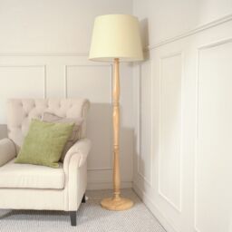 ValueLights Victoria Light Wood Traditional Stem Floor Lamp with Fabric Tapered Shade in Cream - thumbnail 3