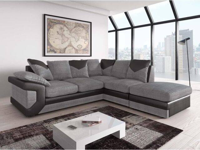 Furnishings For Less UK Dino Fabric Corner Sofa L Shaped With Footstool - Right Hand Facing in Grey - image 1
