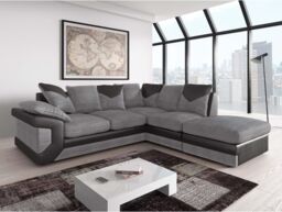 Furnishings For Less UK Dino Fabric Corner Sofa L Shaped With Footstool - Right Hand Facing in Grey - thumbnail 1