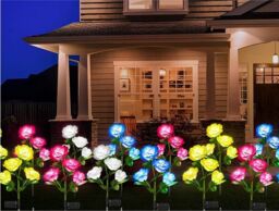 Leaper Solar-Powered Outdoor 4-Head Rose Decorative Landscape Light in White - thumbnail 7
