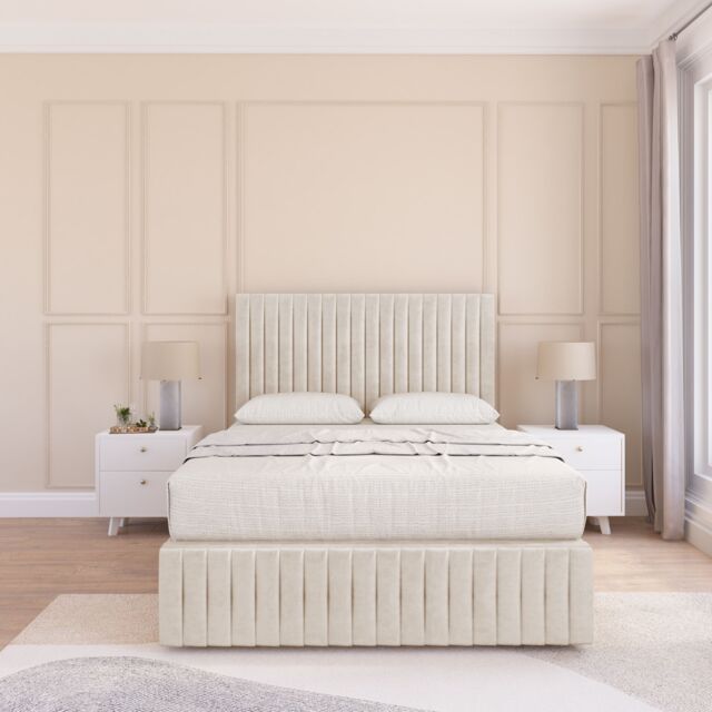 "Sloomy Cambridge Plush Bed Set, No Drawers Mattress & 26"" Headboard in Cream - Size: Single" - image 1