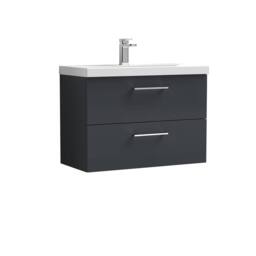 Balterley Bathroom 2 Soft Close Drawers Wall Hung Vanity Unit, Dark Grey, 800mm in Grey - thumbnail 1
