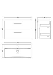 Balterley Bathroom 2 Soft Close Drawers Wall Hung Vanity Unit, Dark Grey, 800mm in Grey - thumbnail 2