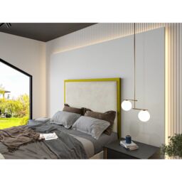 HOB Furniture Washington Metal Tv Bed, Luxury French Velvet, Cream/Gold in Off-White - Size: Super King - thumbnail 3
