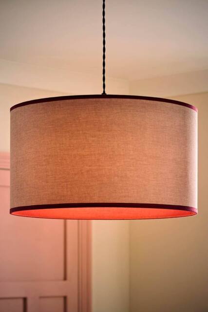 ValueLights Kiara Pink Linen Woven Drum Easy Fit Ceiling Lamp Shade with Bulb in Dark Pink - Size: Large - image 1