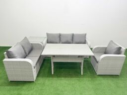 Fimous Patio PE Wicker 6 Seater Outdoor Rattan Furniture Sofa Sets w/ Rectangular Dining Table Reclining Chair Loveseat Sofa 3 Seater Sofa Side Table - thumbnail 2
