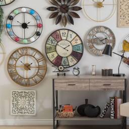 Wyld and Coco Distressed Brown Iron Flower Wall Clock 55 cm Roman Numerals - thumbnail 1