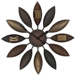 Wyld and Coco Distressed Brown Iron Flower Wall Clock 55 cm Roman Numerals - thumbnail 2