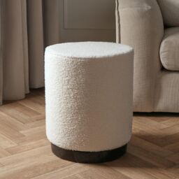 OHS Boucle Fleece Stool Foot Rest Cushioned Modern Home Bedroom Vanity Seat Chair in Cream