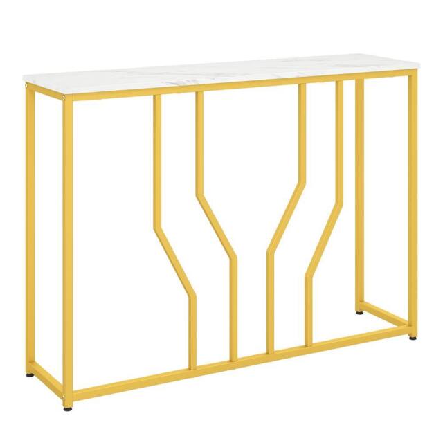 Costway Gold Console Table Modern White Faux Marble Entryway Table - image 1