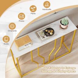 Costway Gold Console Table Modern White Faux Marble Entryway Table - thumbnail 8