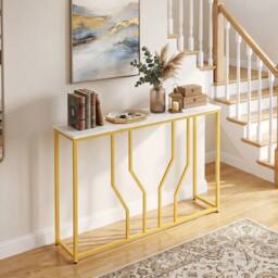 Costway Gold Console Table Modern White Faux Marble Entryway Table - thumbnail 6