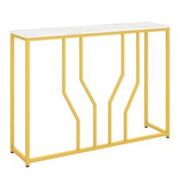 Costway Gold Console Table Modern White Faux Marble Entryway Table