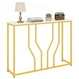 Costway Gold Console Table Modern White Faux Marble Entryway Table - thumbnail 5