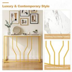 Costway Gold Console Table Modern White Faux Marble Entryway Table - thumbnail 7