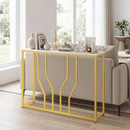 Costway Gold Console Table Modern White Faux Marble Entryway Table - thumbnail 4