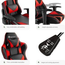tectake Gaming Chair Stealth - Ergonomic Shape, Adjustable Backrest in Red - thumbnail 3