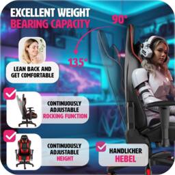 tectake Gaming Chair Stealth - Ergonomic Shape, Adjustable Backrest in Red - thumbnail 4