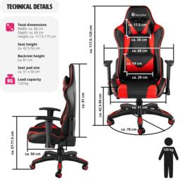 tectake Gaming Chair Stealth - Ergonomic Shape, Adjustable Backrest in Red - thumbnail 6