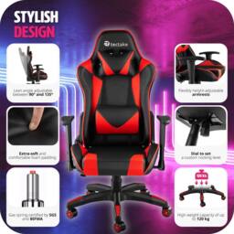 tectake Gaming Chair Stealth - Ergonomic Shape, Adjustable Backrest in Red - thumbnail 7