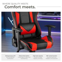 tectake Gaming Chair Stealth - Ergonomic Shape, Adjustable Backrest in Red - thumbnail 9