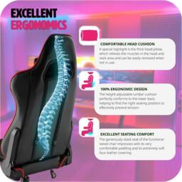 tectake Gaming Chair Stealth - Ergonomic Shape, Adjustable Backrest in Red - thumbnail 5