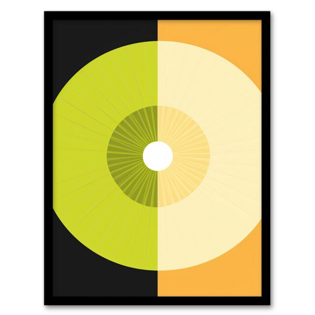 Artery8 Abstract Kiwi & Orange Kitchen Artwork Black Green Orange Painting Art Print Framed Poster Wall Decor - Size: A4 - image 1