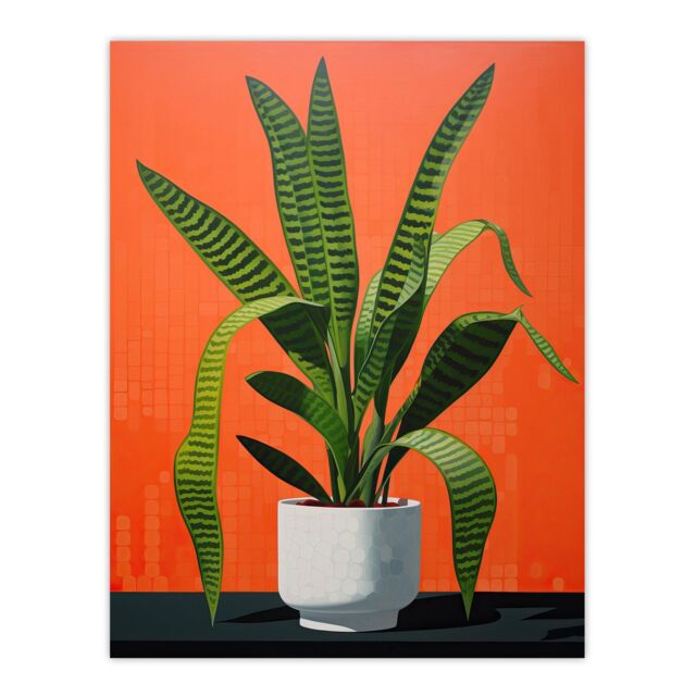 "Wee Blue Coo Wall Art Print Striking Snake Plant Bright Orange Green Living Room - Size: W18"" x H24""" - image 1