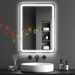 HOMCOM 500 x 700 mm Illuminated Bathroom Mirror with Bluetooth Silver - Size: 700mm x 500mm - thumbnail 2