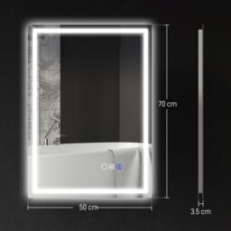 HOMCOM 500 x 700 mm Illuminated Bathroom Mirror with Bluetooth Silver - Size: 700mm x 500mm - thumbnail 3