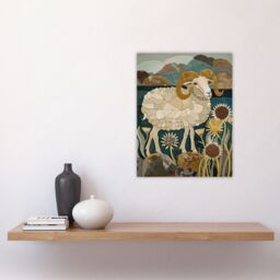 "Artery8 Rocky Mountain Bighorn Sheep Mosaic Floral Wall Art Print in Brown - Size: W12"" x H16""" - thumbnail 4