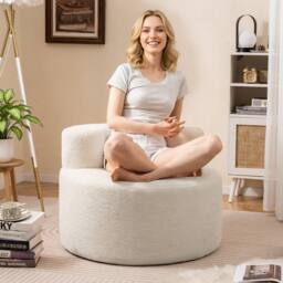 Costway Bean Bag Chair Floor Single Sofa Chair Round Boneless Reading Couch in White - thumbnail 4