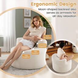 Costway Bean Bag Chair Floor Single Sofa Chair Round Boneless Reading Couch in White - thumbnail 7