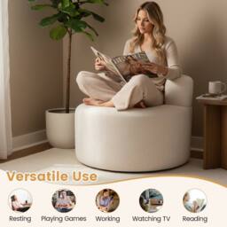 Costway Bean Bag Chair Floor Single Sofa Chair Round Boneless Reading Couch in White - thumbnail 9