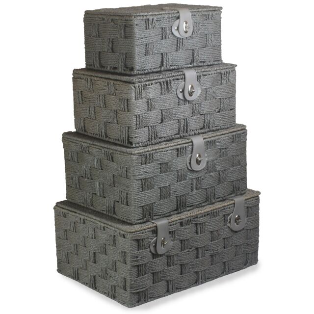 Red Hamper Set of 4 Grey Woven Paper Rope Picnic Basket - image 1