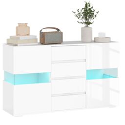 HOMCOM LED Sideboard, High Gloss Storage Cabinet with 4 Drawers, White - thumbnail 2