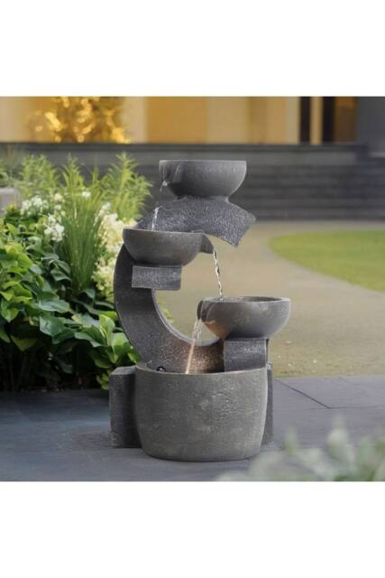 Garden Sanctuary Outdoor Cascading C Shaped Water Fountain Rockery Decor in Natural - image 1