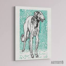 "Artery8 Long Haired Greyhound Russian Wolfhound Dog Jung Canvas Wall Art Print in Blue - Size: W12"" x H16""" - thumbnail 2