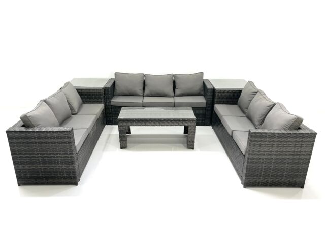 Fimous Outdoor Garden Furniture Set 9 Seater Rattan Sofa Set with Coffee Table 2 Side Tables Dark Grey Mixed - image 1