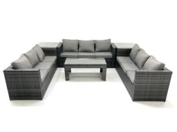 Fimous Outdoor Garden Furniture Set 9 Seater Rattan Sofa Set with Coffee Table 2 Side Tables Dark Grey Mixed - thumbnail 1