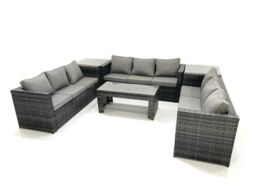Fimous Outdoor Garden Furniture Set 9 Seater Rattan Sofa Set with Coffee Table 2 Side Tables Dark Grey Mixed - thumbnail 2