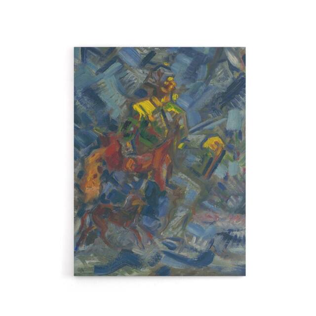 "Artery8 Hunter with Dog In A Blue Forest Kubincan Canvas Wall Art - Size: W18"" x H24""" - image 1