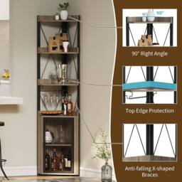 London Boutique Corner Bar Cabinet 178cm Wine Storage Sideboard w/ Glass Holder in Grey - thumbnail 5