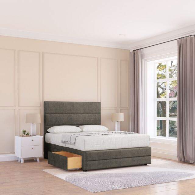 "Sloomy Monaco Bed Base 4 Drawers 12"" Footboard & 54"" Floor Standing Headboard in Light Grey - Size: Super King" - image 1