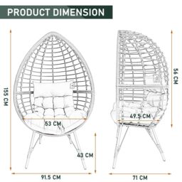 FURNITURE ONE Rattan Standing Egg Chair, with Removable Water-Resistant Cushions, Metal Frame Stand in Grey - Size: 1 Pack - thumbnail 6